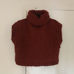 Rust Chunky Knit Handmade Turtleneck Sweater Vest